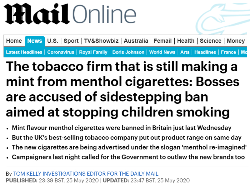 dailymail headline uk methol cigarettes ban
